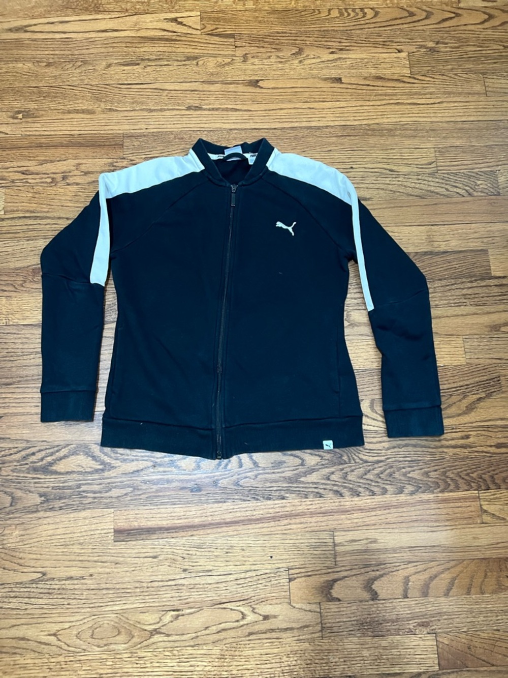 Puma Black Track Jacket with White Shoulder Stripes